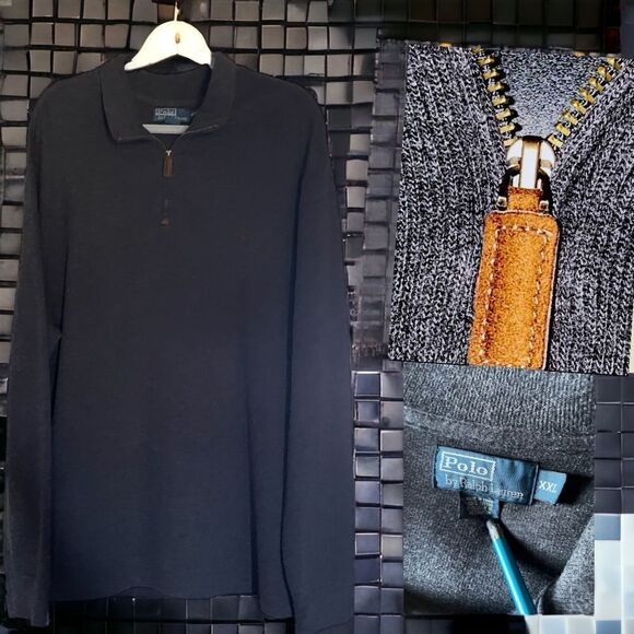 POLO l Men’s Pull Over l Dark Gray Sweater l V-neck l Collar l XXL l EUC - Picture 3 of 11